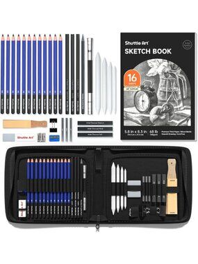 37-Piece Professional Sketching Pencil Set with Zipper Case & Art Supplies for